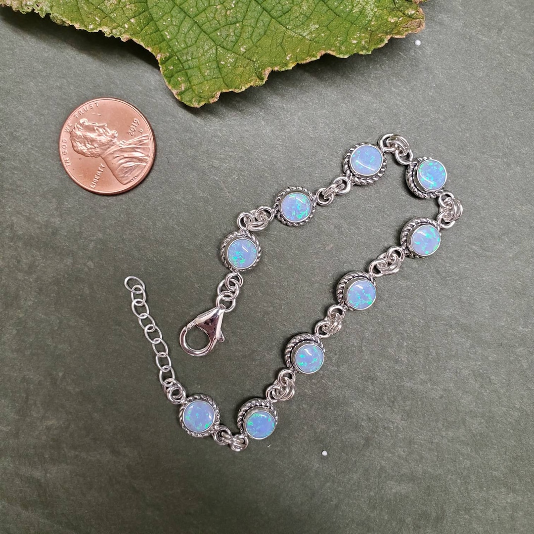 Q925 Sterling Silver Fire Blue Opal Bracelet Link Fire Blue Opal
