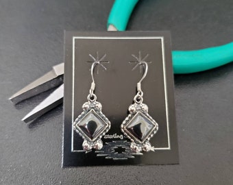 Q925 Small Square Hematite Dangle Earrings | Sterling Silver Dangle Earrings | Silver Healing Hematite Jewelry | Silver Earrings Made in USA