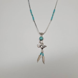 Q925 Silver Charm Pigeon Necklace With Sterling Liquid Silver Necklace 16 inches | Sterling Silver Pigeon With Feather Southwestern Necklace