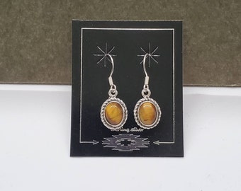 Q925 Tigereye Earrings | Tigereye Dangle Earrings | Sterling Silver Earrings | Tigereye Jewelry | Southwestern Jewelry | Small Boho Earrings