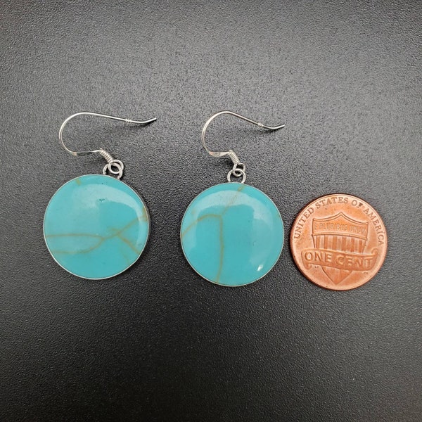 Q925 Big Turquoise Dangle Earrings | Kingman Turquoise Earrings | Sterling Silver Dangle Earrings | Big Turquoise Earrings | Made in USA