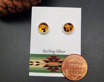 8mm Amber Stud Earrings | Sterling Silver | Made in USA