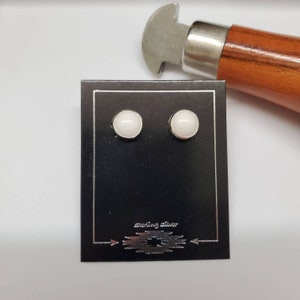 8mm Round White Buffalo Turquoise Stud Earrings | Simple White Stone Studs | Sterling Silver Earrings | Plain White Stone Post Earrings