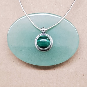 Q925 Small Malachite Necklace | Simple Malachite Necklace With Sterling Liquid Silver Chain Necklace 16&quot; | Silver Choker Necklace | Everyday