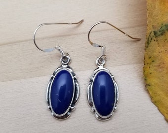 Q925 Blue Lapis Dangle Earrings | Sterling Silver Blue Lapis Earrings | Blue Lapis Southwestern Jewelry | Silver Lapis Jewelry | Made in USA