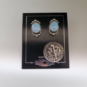 Q925 Small Blue Opal Post Earrings | Sterling Silver Blue Opal Earrings | Southwestern Jewelry | Small Fire Blue Opal Stud Earrings | Boho