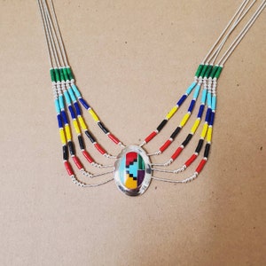 Q925 Große Multicolor Halskette Anhänger mit Mehrsträngen Liquid Silver 18" | Sterling Silber Multicolor Southwestern Halskette | Hergestellt in USA