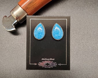 10x15mm Simple Teardrop Blue Denim Lapis Earrings | Sterling Silver Blue Stone Post Earrings | Dainty Denim Lapis Earrings | Made in USA