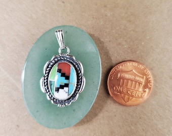 Delizioso ciondolo multicolore con intarsio in argento / Pendente con intarsio in argento sterling / Gioielli del sud-ovest / Pendente del sud-ovest / Prodotto negli Stati Uniti