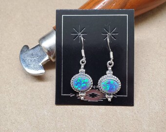 Q925 Small Green Opal Dangle Earrings | Sterling Siler Green Opal Earrings | Southwestern Jewelry | Small Opal Boho Earrings Made in USA