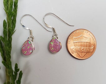 Q925 Dainty Pink Opal Teardrop Dangle Earrings | Small Teardrop Pink Opal Earrings | Dainty Pink Sterling Silver Earrings | Simple Earrings