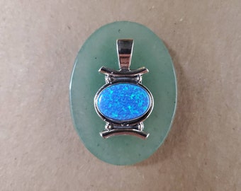 Q925 Dark Blue Opal Pendant Without Chain | Sterling Silver Pendant | Southwestern Jewelry | Silver Blue Opal Necklace Pendant | Made in USA