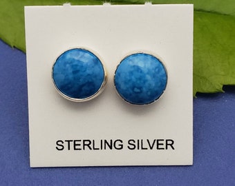 Q925 Blue Denim Lapis Stud Earrings | Denim Lapis Post Earrings | Blue Denim Earrings | Sterling Silver Stud Earrings | Blue Stone Earrings