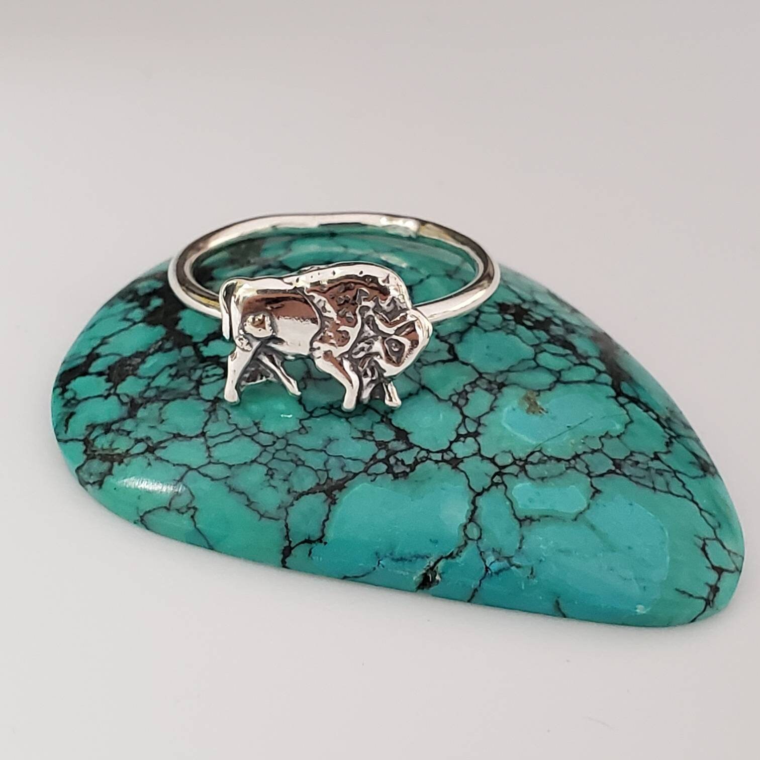 Q925 Sterling Silver Charm Buffalo Ring | Lady Ring Size 6 to 7 US ...