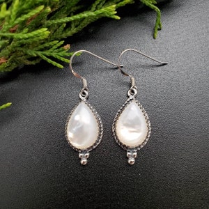 Q925 Sterling Silber Perlmutt Ohrringe | Große Tropfen Weiß Muschel Ohrringe Ohrringe | Große Silber Ohrringe Made in USA