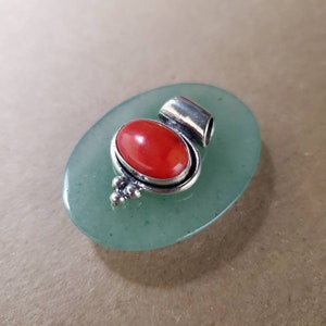 Q925 Red Coral Pendant | Sterling Silver Slide Pendant With Red Coral | Southwestern Jewelry | Silver Red Coral Necklace Pendant Made in USA