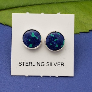 Q925 8mm Round Azurite Malachite Stud Earrings | Sterling Silver | Made in USA