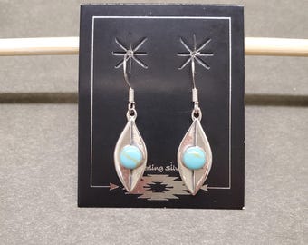 ZZ-104 | Dainty Turquoise Dangle Earrings, Southwestern Turquoise Earrings, Sterling Silver Turquoise Earrings, Turquoise Drop, Gift For Her