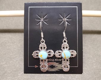 ZZ-118 | Eleganta turkosa hängande örhängen, sydvästra turkosa örhängen, turkosa örhängen i sterlingsilver, turkos droppe, present till henne