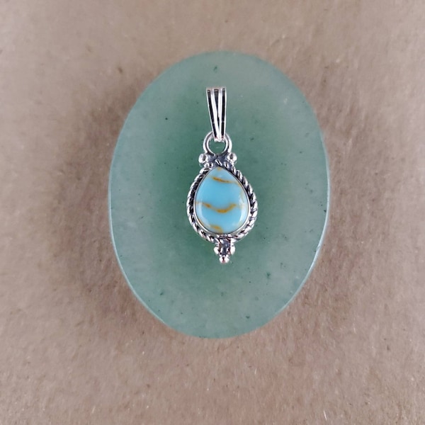 Q925 Small Teardrop Turquoise Pendant Without Chain | Sterling Silver Pendant | Southwestern Jewelry | Kingman Turquoise Necklace Pendant