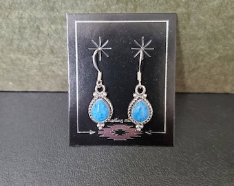 Q925 Small Denim Lapis Dangle Earrings | Sterling Silver Dangle Earrings | Small Teardrop Denim Lapis Jewelry | Silver Earrings Made in USA