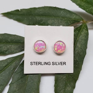 Sterling silver stud earrings - fire opal studs 6mm - 8 colors desert opal 6mm round shape - mini opal studs - everyday studs Made in USA Pink