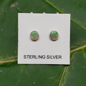 4mm Lime Green Opal Stud Earrings | Lime Green Opal Post Earrings | Fire Opal Jewelry | Sterling Silver Post Earrings | Everyday Jewelry