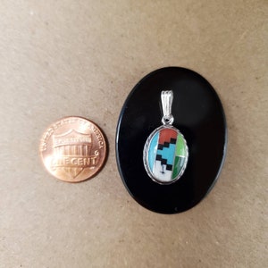 Lovely Silver Inlay Multicolor Necklace Pendant | Sterling Silver Inlay Jewelry | Multicolor Inlaid Pendant | Southwest Pendant Made in USA