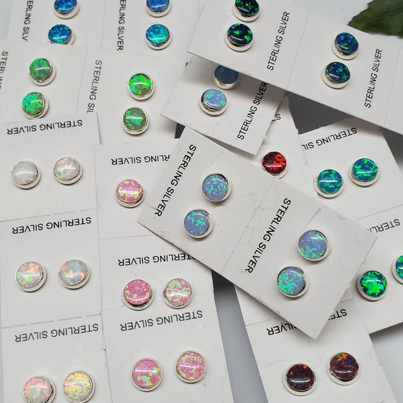 Sterling silver stud earrings - fire opal studs 6mm - 8 colors desert opal 6mm round shape - mini opal studs - everyday studs Made in USA