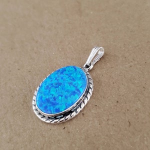 Q925 Big Dark Blue Opal Necklace Pendant Without Silver Chain | Sterling Silver Opal Pendant | Simple Opal Silver Pendant | Gift For Her