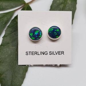 Sterling silver stud earrings - fire opal studs 6mm - 8 colors desert opal 6mm round shape - mini opal studs - everyday studs Made in USA Green