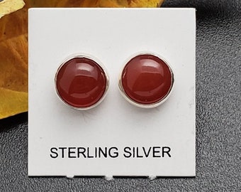 8mm Carnelian Post Earrings | Carnelian Stud Earrings | Carnelian Studs | Sterling Silver Earrings | Healing Carnelian Jewelry Made in USA