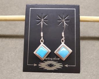 ZZ-077 | Dainty Blue Turquoise Dangle Earrings, Turquoise Earrings, Southwestern Turquoise Earrings, Sterling Silver Blue Turquoise Earrings