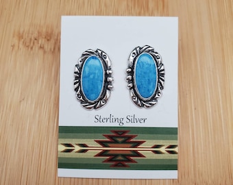 Q925 Blue Denim Lapis Post Earrings | Southwestern Jewelry | Sterling Silver Blue Denim Stud Earrings | Big Silver Earrings | Boho Earrings