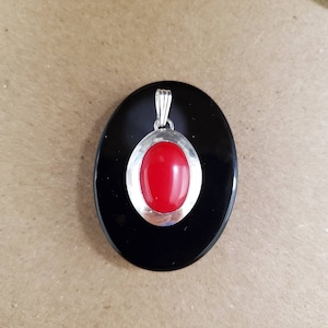 Lovely Silver Red Coral Necklace Pendant Without Chain | Sterling Silver Red Coral Pendant | Coral Concho Pendant | Silver Red Coral Pendant