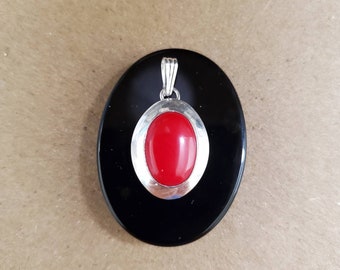 Lovely Silver Red Coral Necklace Pendant Without Chain | Sterling Silver Red Coral Pendant | Coral Concho Pendant | Silver Red Coral Pendant