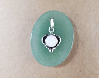 Q925 Small Heart Shape White Opal Pendant Without Chain | Sterling Silver Pendant | White Opal Southwestern Jewelry | Heart Necklace Pendant