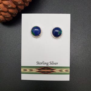 Q925 8mm Round Azurite Malachite Stud Earrings | Sterling Silver | Made in USA