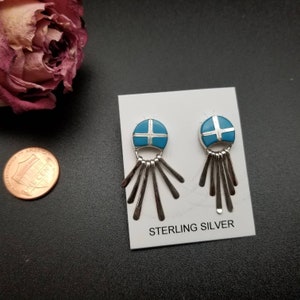 Sterling Silver Post Earrings | Turquoise Inlay Earrings | Southwestern Jewelry | Turquoise Post Earrings | Dainty Blue Inlay Silver Dangles