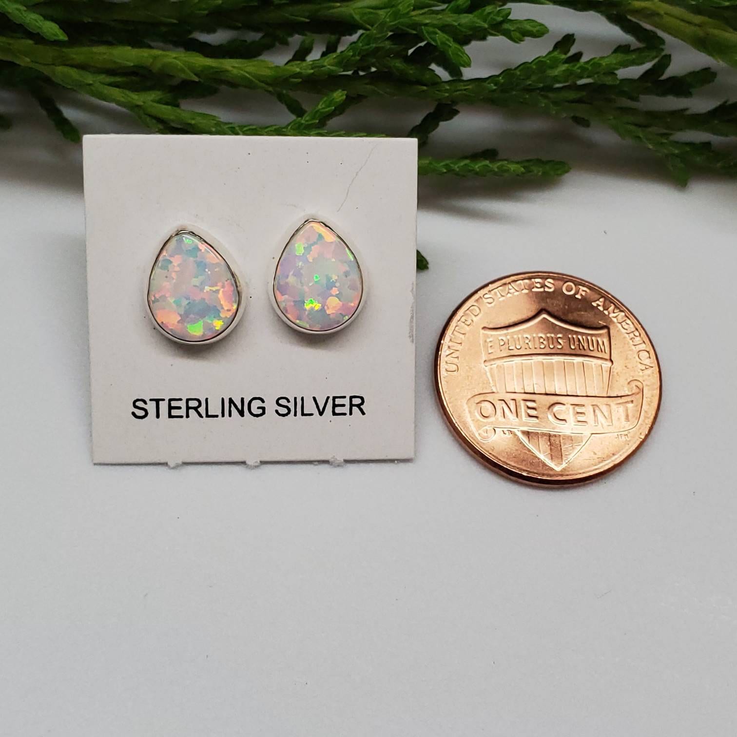 Sterling Silver White Opal Studs | Fire Opal | White Opal