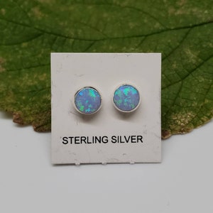 Sterling silver stud earrings - fire opal studs 6mm - 8 colors desert opal 6mm round shape - mini opal studs - everyday studs Made in USA Blue