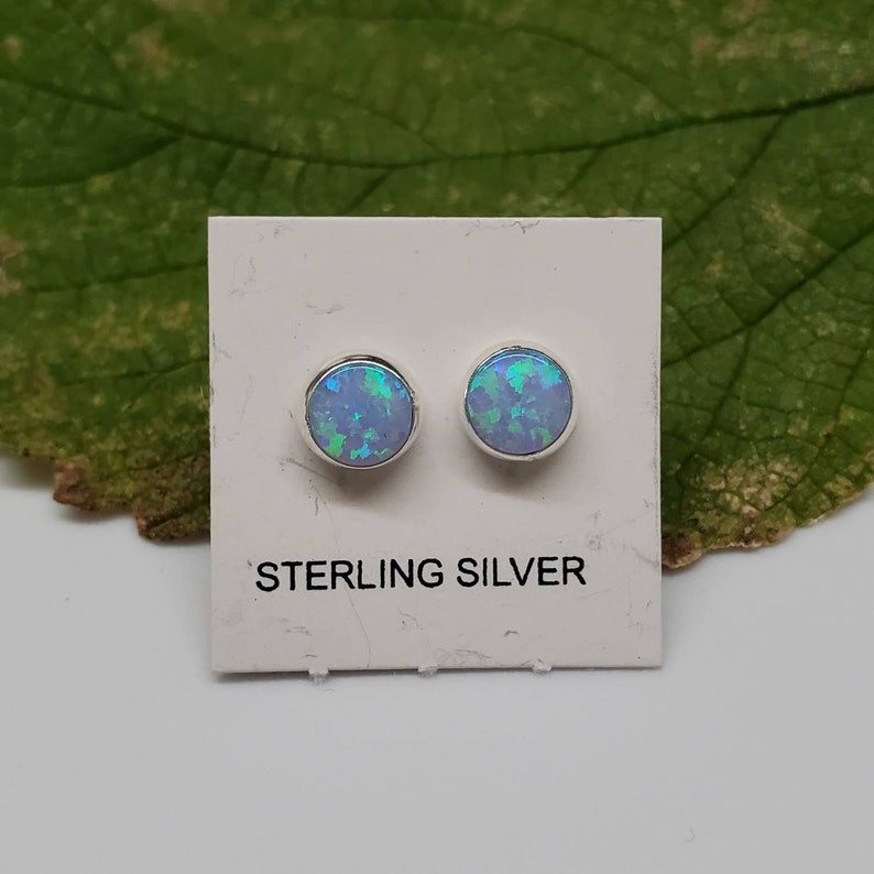 Sterling silver stud earrings - fire opal studs 6mm - 8 colors desert opal 6mm round shape - mini opal studs - everyday studs Made in USA Blue