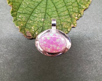 Q925 Simple Sideway Pink Opal Necklace Pendant | Sterling Silver Pendant | Simple Southwestern Jewelry | Pink Opal Pendant Made in USA