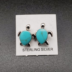 Sterling Silver Sea Turtle Post Earrings | Teardrop Turquoise Stud Earrings | Turquoise Jewelry | Sterling Sea Turtle Jewelry | Made In USA
