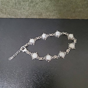 Q925 White Buffalo Turquoise Link Bracelet | Southwestern Bracelet | Sterling Silver White Stone Bracelet Link | Small White Stone Jewelry