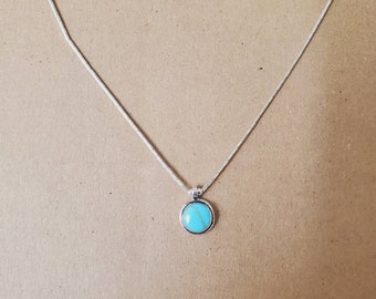 Q925 Small Turquoise Necklace | Simple Turquoise Necklace With Sterling Liquid Silver Chain Necklace 16" | Silver Choker Necklace | Everyday