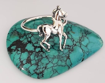 Q925 Sterling Silver Horse Ring | Pony Ring | Standing Horse Ring | Custom Ring Size 6 to 9 US | Solid Silver Ring | Solid Ring Made in USA