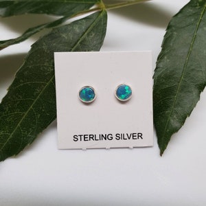 Sterling silver stud earrings - blue green fire opal studs 4mm - fire opal 4mm studs - Made in USA