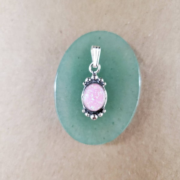 Q925 Small Pink Opal Pendant Without Chain | Sterling Silver Pendant | Southwestern Pink Opal Jewelry | Small Stone Pendant | Silver Pendant