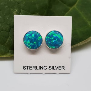 8mm Blue Green Opal Post Earrings | Blue Green Opal Stud Earrings | Dainty Blue Earrings | Sterling Silver Post Earrings | Small Blue Opal